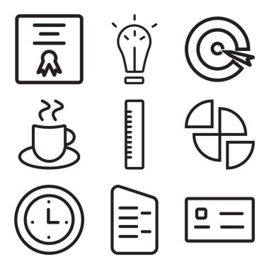 9 set kartvizit, anlaşma, saat gibi basit düzenlenebilir simgeleri