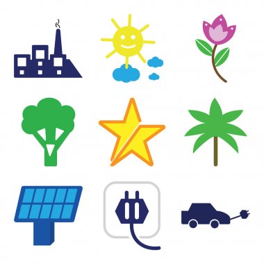 9 set basit düzenlenebilir simgeler gibi elektrikli otomobil, elektrik fişi iki güneş panelleri