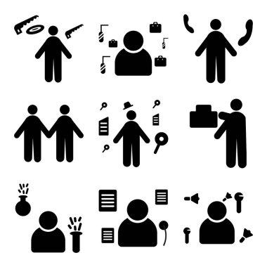 9 set şovmen, politikacı, kimyager gibi basit düzenlenebilir simgeleri