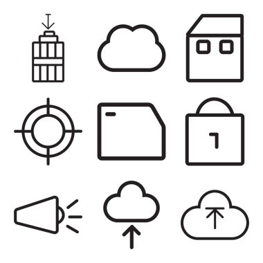 9 set Upload, bulut, birim gibi basit düzenlenebilir simgeleri