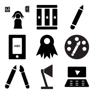 9 set basit düzenlenebilir gibi simgeleri dizüstü bilgisayar, Masa lambası, okul malzeme