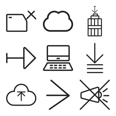 9 set basit düzenlenebilir simgeler gibi sessiz, sağ ok, Upload