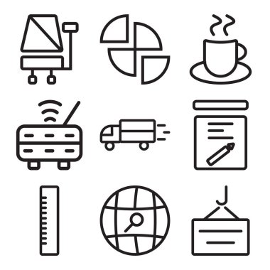 9 set konteyner, arama, cetvel gibi basit düzenlenebilir simgeleri