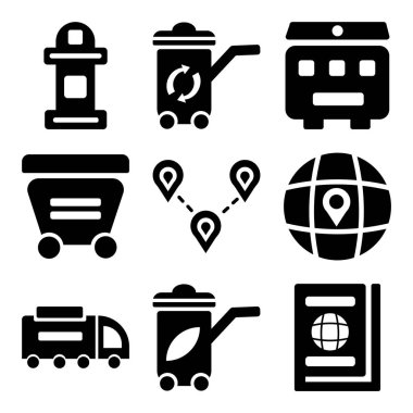 9 set basit düzenlenebilir gibi simgeleri kitap, geri dönüşüm kutusu, yol süpürme aracı