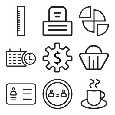 9 set kahve, takım çalışması, öğretim programı gibi basit düzenlenebilir simgeleri