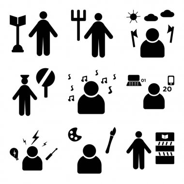 9 set kütüphaneci, ressam, elektrikçi gibi basit düzenlenebilir simgeleri