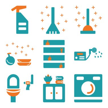 9 set çamaşır makinesi, dolap, tuvalet gibi basit düzenlenebilir simgeleri