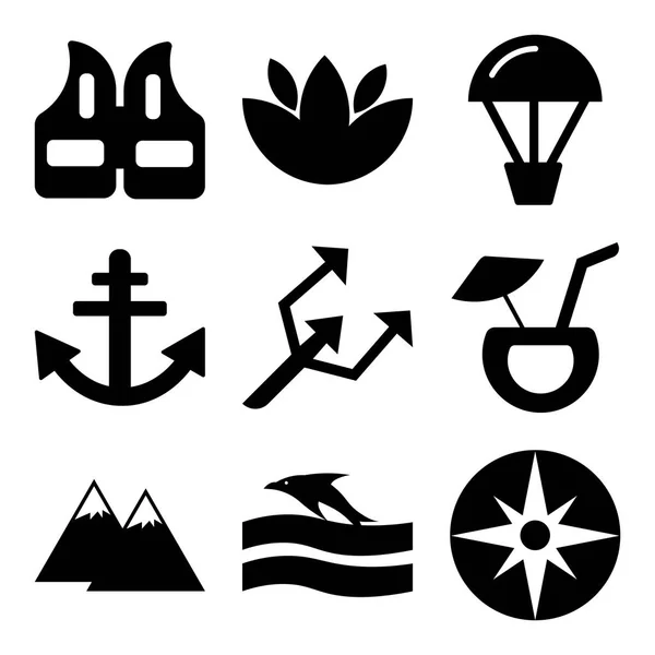 Conjunto de 9 ícones editáveis simples, como Big Helm, pôr do sol e golfinho, pirâmides — Vetor de Stock