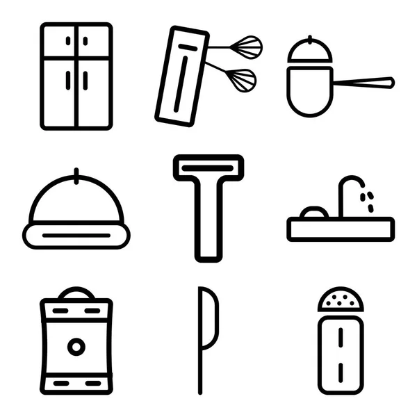 Conjunto de 9 iconos editables simples como sal, cuchillo, cafetera — Archivo Imágenes Vectoriales