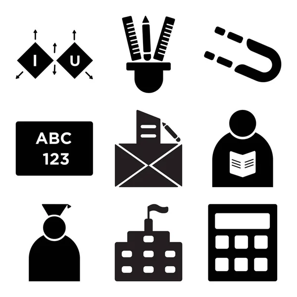 Conjunto de 9 ícones editáveis simples, como calculadora, escola, pós-graduação — Vetor de Stock