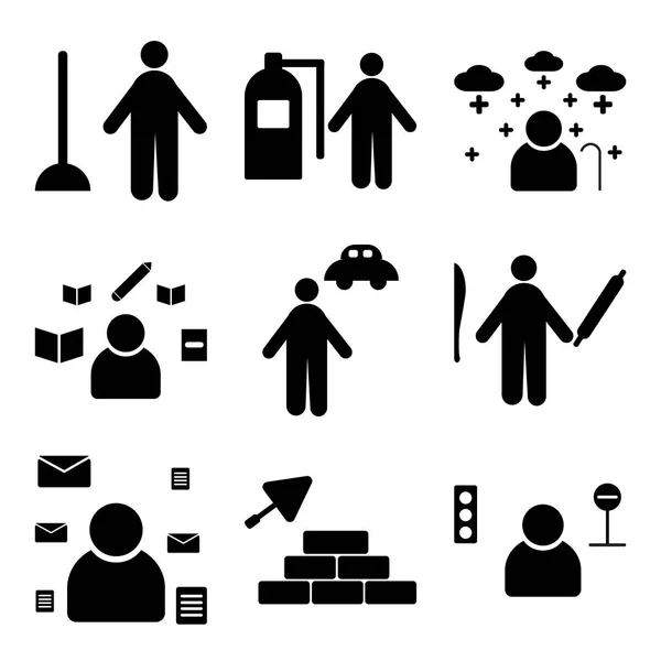 Conjunto de 9 ícones editáveis simples, como motorista de táxi, trabalhador da construção civil, carteiro — Vetor de Stock