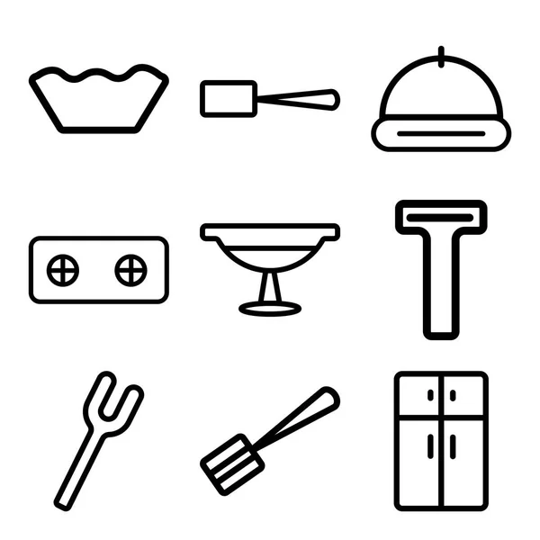 Conjunto de 9 iconos editables simples como refrigerador, Espátula, tenedor — Archivo Imágenes Vectoriales
