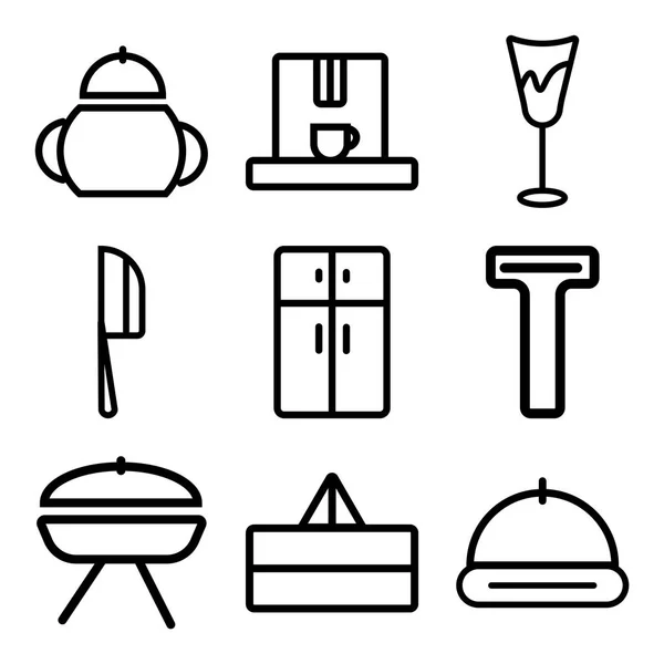Set de 9 sencillos iconos editables como Bandeja, Exprimidor, Barbacoa — Vector de stock
