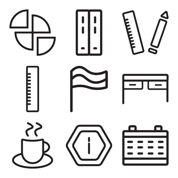 Набор из 9 простых редактируемых значков, таких как календарь, информация, кофе — стоковый вектор