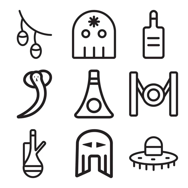 Set mit 9 einfachen editierbaren Symbolen wie Hut, Helm, Tee — Stockvektor
