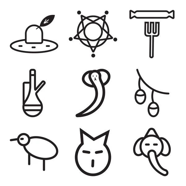 Набір з 9 простий редаговані таким ікон, як Ганеша, кішка, ківі — стоковий вектор