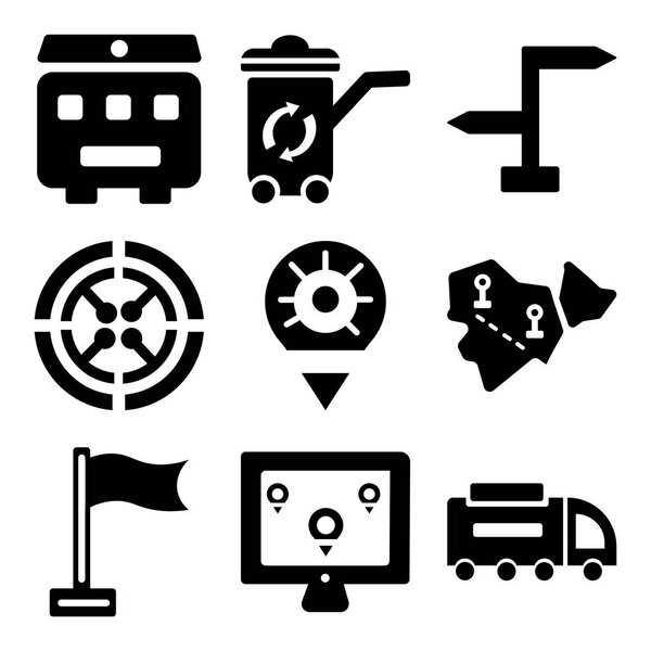 Set Of 9 simple editable icons such as Road sweeper, Map, Flag