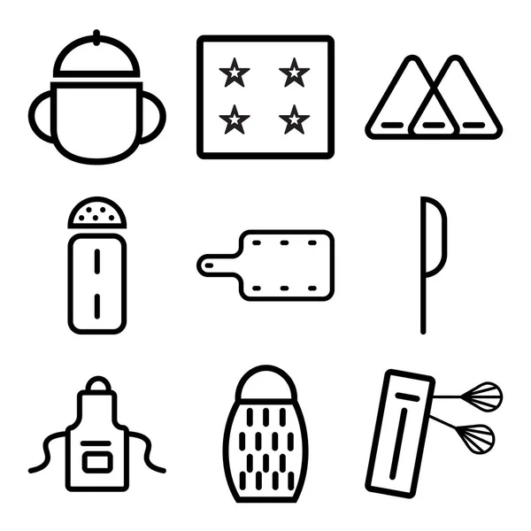 Conjunto de 9 iconos editables simples como mezclador, rallador, delantal — Archivo Imágenes Vectoriales