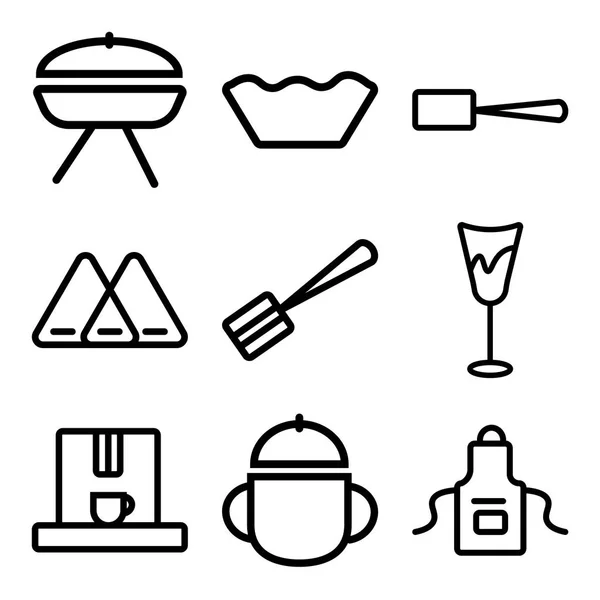 Set de 9 iconos editables simples como Delantal, Cuenco, Cafetera — Archivo Imágenes Vectoriales