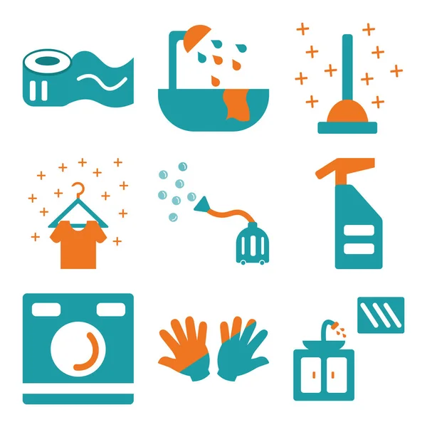 Conjunto de 9 iconos editables simples como fregadero, guantes, lavadora — Vector de stock