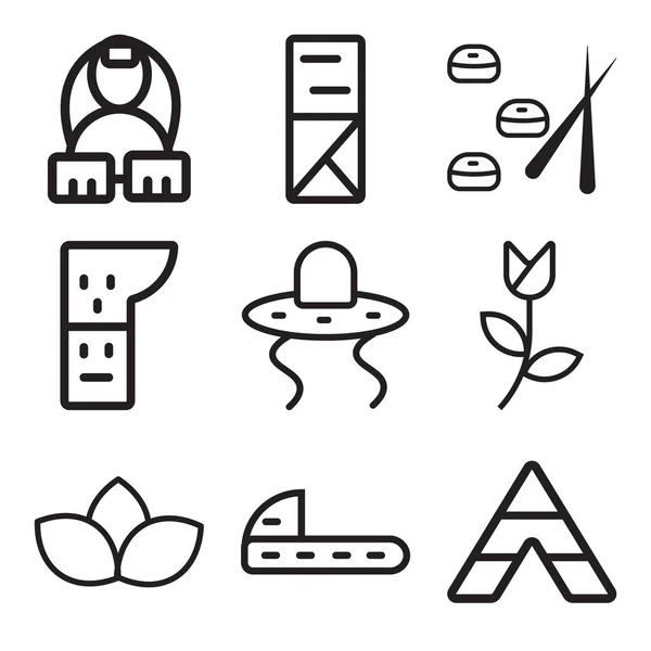 Set Of 9 simple editable icons such as Tipi, Shoes, Lotus — Stock Vector