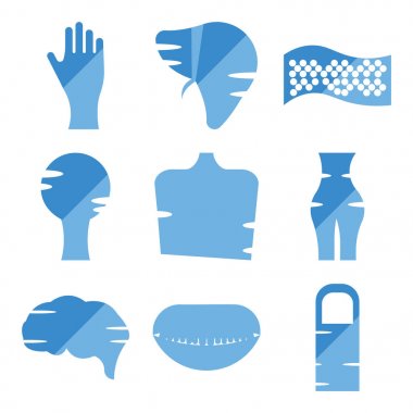 9 set insan parmak, ağız açık, insan beyni gibi basit düzenlenebilir simgeleri