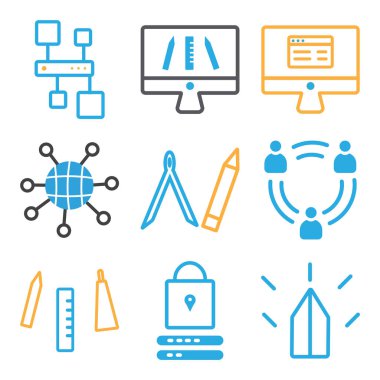 9 set basit düzenlenebilir simgeler gibi parola, yaratıcılık