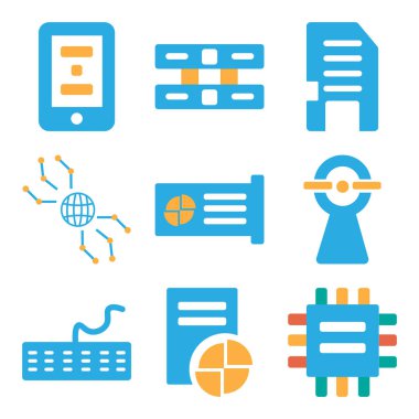 9 set Cpu, kart, klavye gibi basit düzenlenebilir simgeleri