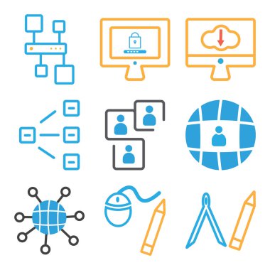 9 set pusula, grafik aracı, Internet gibi basit düzenlenebilir simgeleri