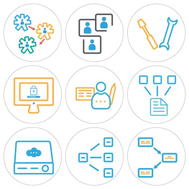 9 set dosya, hiyerarşik yapısı, sunucu gibi basit düzenlenebilir simgeleri