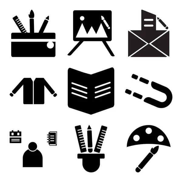Zestaw 9 prostych ikon edycji takich jak akwarela, piórnik, Student — Wektor stockowy