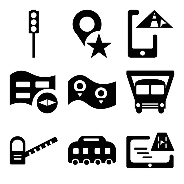 Set Of 9 simple editable icons such as Gps, Bus, Toll road — Stock Vector