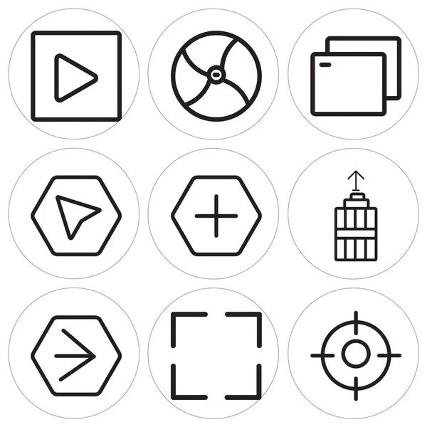Set van 9 eenvoudige bewerkbare pictogrammen zoals Focus, Diagonal, Youtube — Stockvector