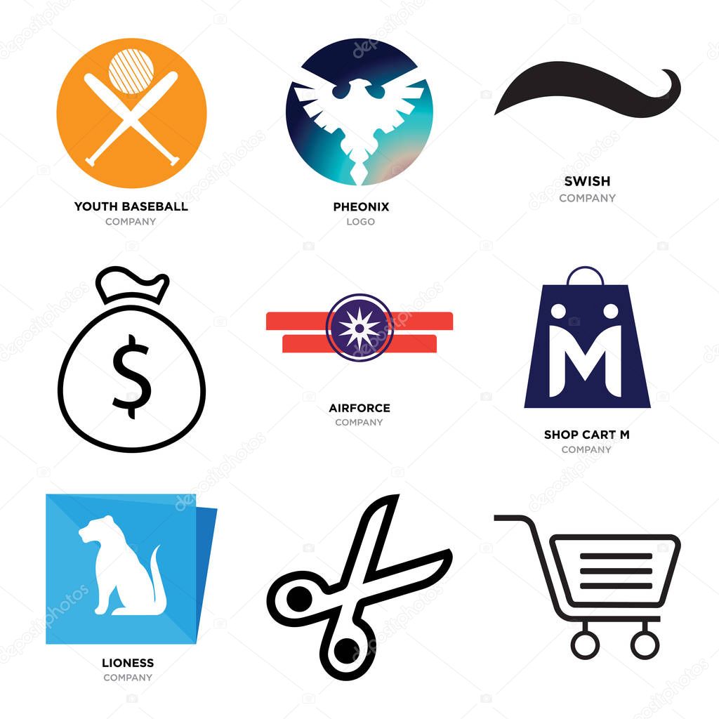 Set Of 9 simple editable icons such as Shopping, Scissors, lioness, shop cart m, Airforce, Money box, Black swish, Pheonix, youth baseball, can be used for mobile, web