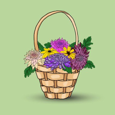  Yeşil bir arka plan Eps10 bir gölge ile sepet içinde parlak çiçek