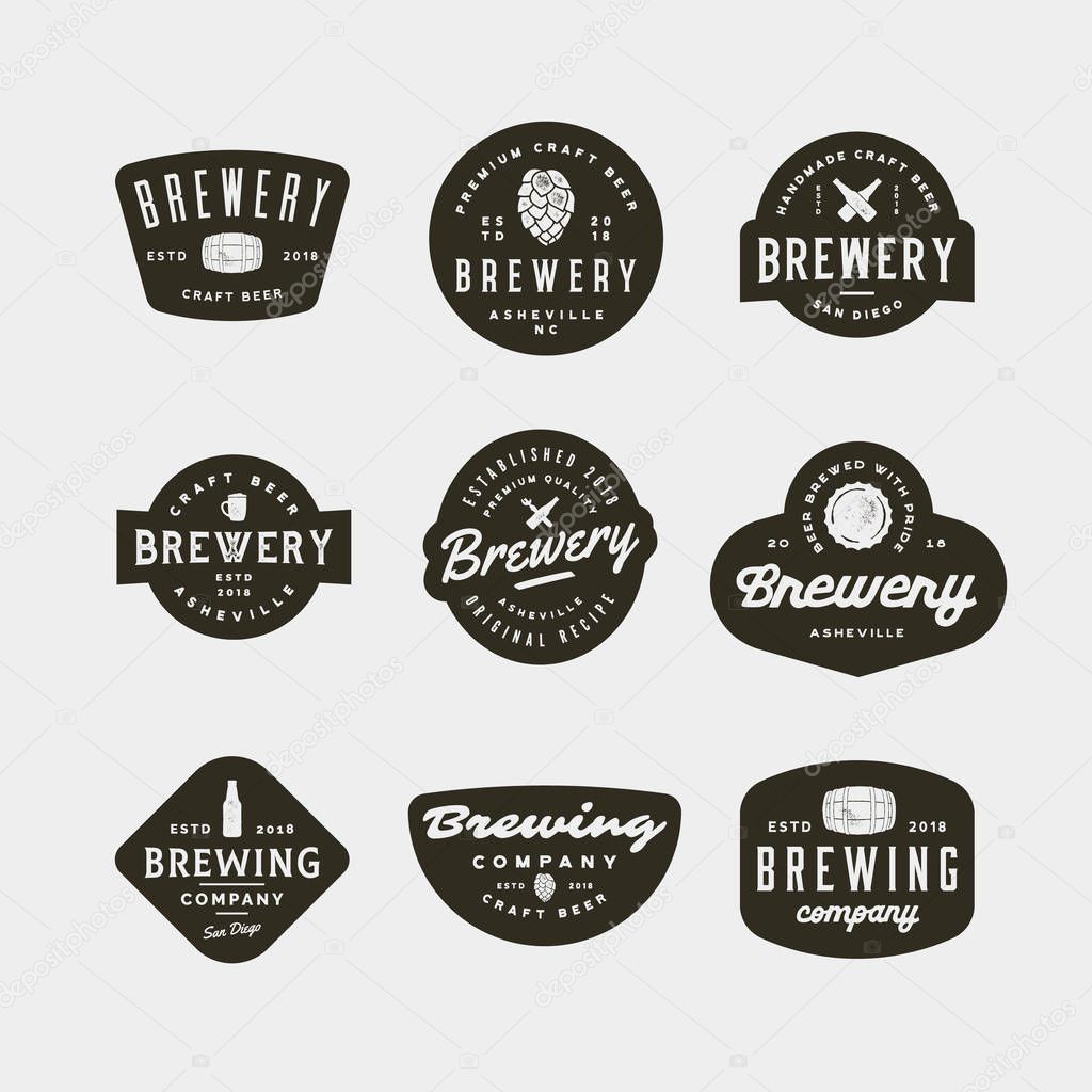 Set of vintage brewery logos. retro styled brewing company emblems, badges, design elements, logotype templates. vector illustration