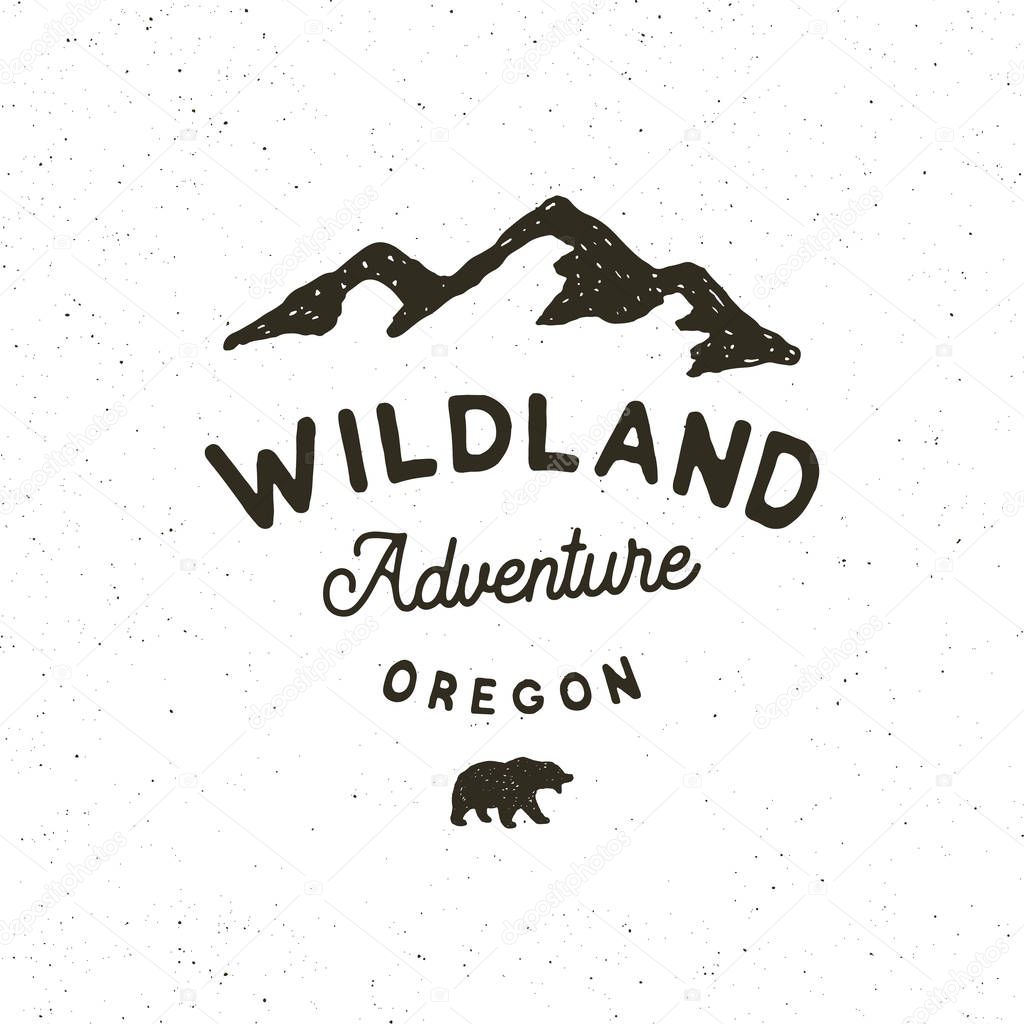Vintage wilderness logo. hand drawn retro styled outdoor adventure emblem, badge, design elements, logotype template. vector illustration