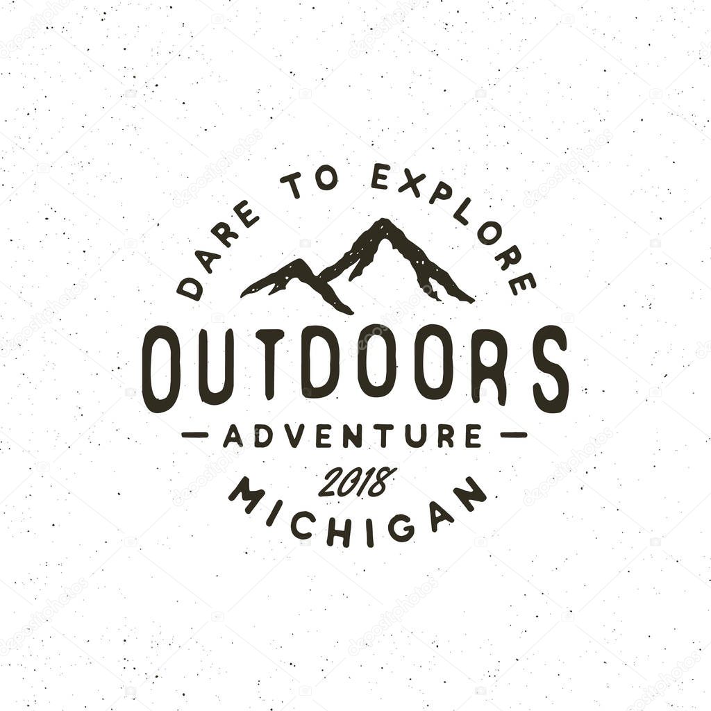Vintage wilderness logo. hand drawn retro styled outdoor adventure emblem, badge, design elements, logotype template. vector illustration