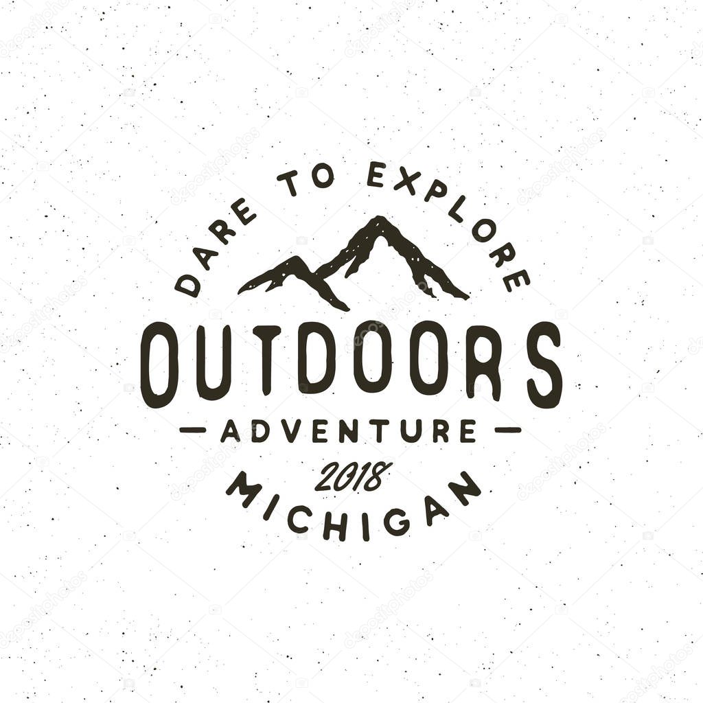 vintage wilderness logo. hand drawn retro styled outdoor adventure emblem. vector illustration