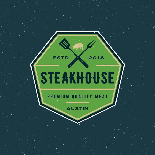 Logotipo de la casa de filetes vintage. retro estilo parrilla restaurante emblema. ilustración vectorial — Vector de stock