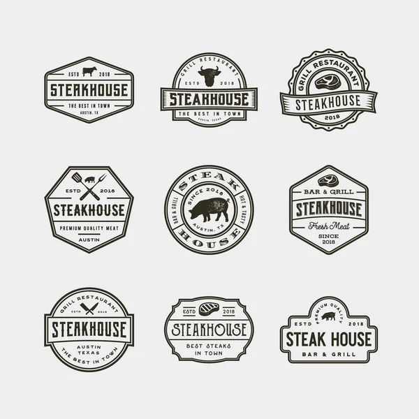 Set vintage Steakhouse logo's. vectorillustratie — Stockvector
