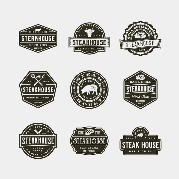 Zestaw z logo vintage steak house. ilustracja wektorowa — Wektor stockowy