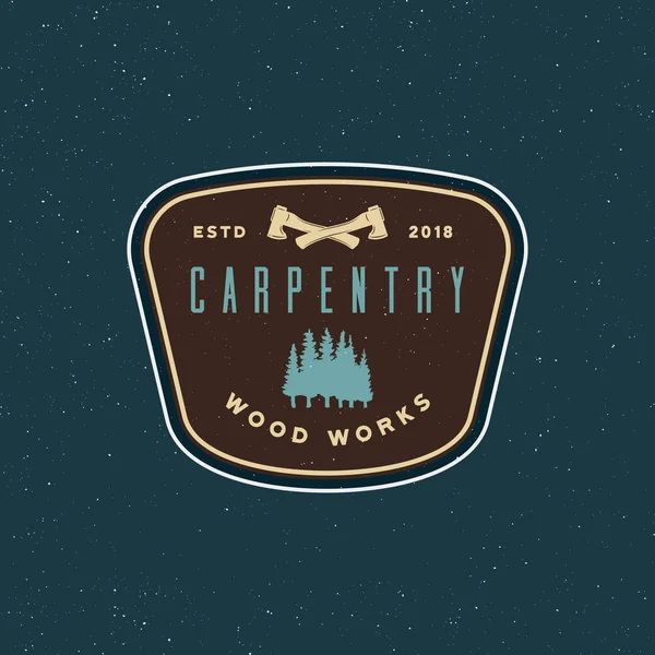 Logotipo de carpintería vintage. emblema de obras de madera de estilo retro. ilustración vectorial — Vector de stock