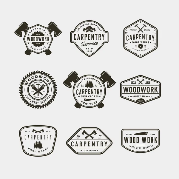 Σύνολο λογότυπα vintage ξυλουργικής. Εικονογράφηση διάνυσμα — Διανυσματικό Αρχείο