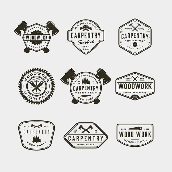 set of vintage carpentry logos. vector illustration
