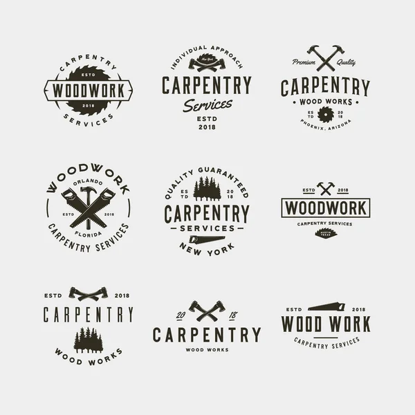 Conjunto de logotipos de carpintería vintage. ilustración vectorial — Archivo Imágenes Vectoriales