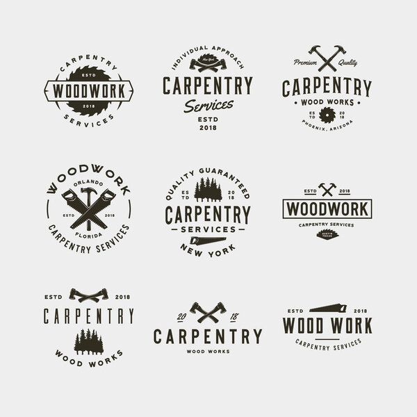 set of vintage carpentry logos. vector illustration