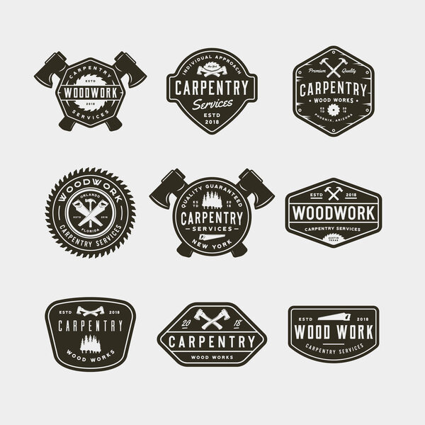 set of vintage carpentry logos. vector illustration