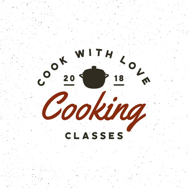 Logotipo de las clases de cocina vintage. emblema de la escuela culinaria estilo retro. ilustración vectorial — Vector de stock