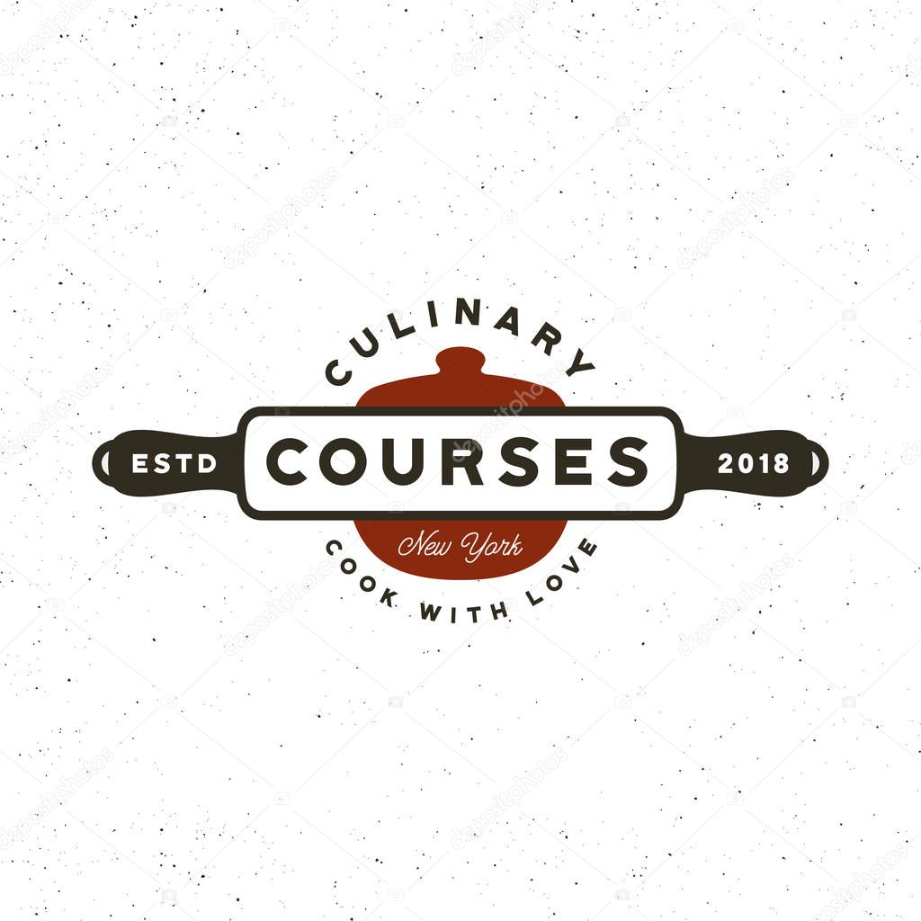 Vintage cooking classes logo. retro styled culinary school emblem, badge, design elements, logotype template. vector illustration